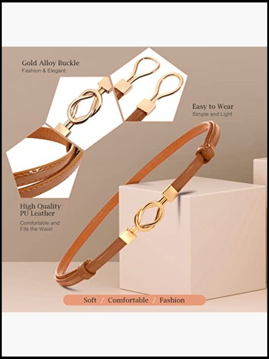 PU Leather Skinny Belt Adjustable Waistband with Metal Buckle